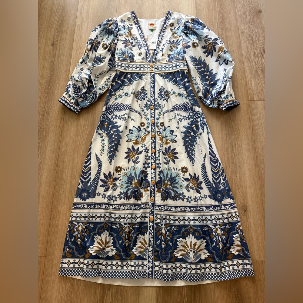 FARM Rio Blue and White Floral Maxi Dress